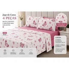 Jogo De Lençol Casal 4 Peças 100% Algodão 200 Fios Estampado Ponto Palito Leveza Super Macio