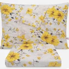 LENÇOL ESTAMPADO FLOR AMARELA 3 PEÇAS PONTO PALITO 180 FIOS 100% ALGODÃO CASAL E QUEEN  TOQUE MACIO
