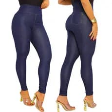 Calça Legging Feminina Cotton Imita Jeans com Bolso Cintura Alta Levanta Bumbum Zero Transparência