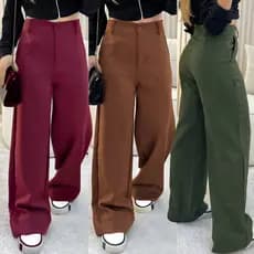 Calça Pantalona Alfaiataria Feminina Wide Leg Social Cintura Alta com Bolso Social Elegante P ao GG
