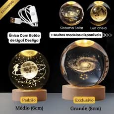 Luminária Led de Mesa Bola de Cristal Vidro 3d Base Madeira Decoração Enfeite Leitura Presente