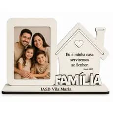 MIni Porta Retrato Eu e Minha Casa Serviremos Ao Senhor MDF Branco Lembrancinha Igreja Decoração Personalizado