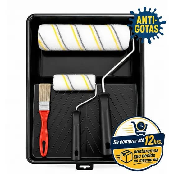 tura 5Pçs Alto Padrão Qualidade Rolos 23cm/9cm Lã Microfibra  C/ Suporte, Bandeja e Trincha