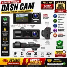 Câmera Veicular Full HD 1080p 3 Lentes (Frontal + Interna + Traseira) com Tela LCD | DVR Automotivo com Visão Noturna