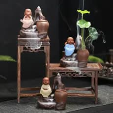 Queimador de incenso de refluxo de areia roxa doméstico interior bonito pequeno monge ornamentos de cerâmica mesa de chá