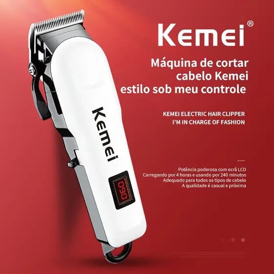 Kemei KM-809A  Cortador de Cabelo Branco Sem Fio com Alta Performance e Conforto Máquina de Cortar Cabelo Portátil 809A