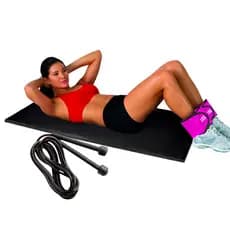 Kit Treino em Casa Colchonete + Caneleira Tornozeleira + Corda de Pular Perda de Peso Rosa