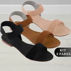 Sandália Feminina Rasteirinha Rasteira Feminina Kit 3 Pares Elástico Confortável Tiras Calcanhar