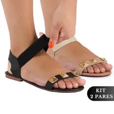 Sandália Feminina Rasteirinha Rasteira Feminina Kit 2 Pares Confortável Dia a Dia Calce Fácil