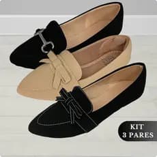 Kit Sapatilha Feminina 3 Pares Bico Fino Mocassim Feminino Rasteirinha Casual Sapato Feminino Social Moda Confortável