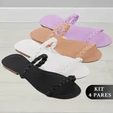 Sandália Rasteirinha Feminina Rasteira Confortável Trança Colorida Kit 4 Pares Verão Calce Fácil Dia a Dia