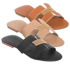 Sandálias rasteirinha H feminina confortável / Moda Casual