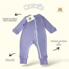 Macacão De Bebê Lilás Com Zíper Para Menina Suedine 100% Algodão