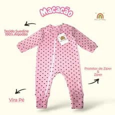 Macacao De Bebe Coracao Menina Lindo Vira Pe Ziper 100% Algodao
