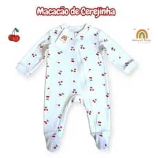 Macacão Bebê Cerejinha Menina Quentinho Com Vira Pé Para Dias Frio Macacão Feminino Com Ziper