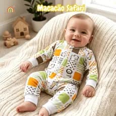 Macacão de Bebê Safari Vira Pé Menino Com Zíper 100% Algodão
