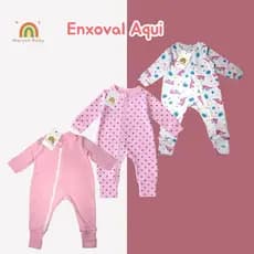 3 Macacão Bebê Menina Vira Pé com Zíper Maryah Baby 100% Algodão Super Confortavel
