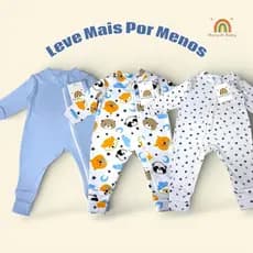 Kit 3 Macacões Bebê Menino Vira Pé Com Zíper 100% Algodão Rn ao GG