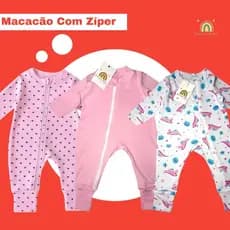 Kit 3 Macacão de Bebe Menina Estampado com Ziper Maryah Baby (0 a 12 meses) (RN/P/M/G/GG)