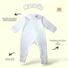 Macacao De Bebe Off White Branco Lindo Vira Pe Suedine 100% Algodao