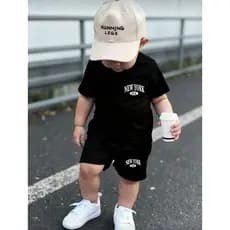 Conjunto Infantil New York Preto Menino Camisetas Oversized + Bermuda Roupa Infantil Verão