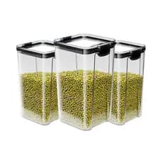 Kit 3 Pote Hermético Transparente com Trava e Silicone Vedação Armário Cozinha Organizador