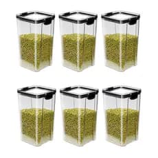 Kit 6 Pote Hermético Transparente com Trava e Silicone Vedação Armário Cozinha Organizador