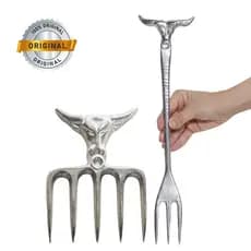 Kit Churrasco Grill - Garfo cara de boi + Garra cara de boi de Alumínio Batido Polido
