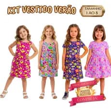 Kit 5 Vestido Menina Verão Calor Manguinha Alcinha e Regata em Algodão Fresquinho Roupa Infantil 1 ao 8 com Elastano