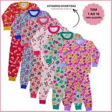 Kit 8 Peças Pijama Infantil Feminino Inverno 4 Camiseta Manga Longa e 4 Calça em Algodão 1 ao 16 Roupa de Dormir