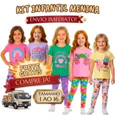 Kit 10 Peças Conjunto Infantil Menina Verão Moda Infantil Feminina 5 Camisa Manga Curta ou Regata 5 Legging Algodão