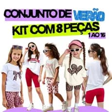 Kit 8 Peças Roupa Infantil Menina 4 Blusa 4 Short Conjunto Infantil Feminino Algodão 1 ao 16