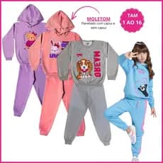 Kit 4 Peças Conjunto Moletom Infantil Menina Inver 2 Blusa Moletom 2 Calça Legging Flanelada 1 ao 16