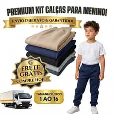 Kit 3 Calça de Moletom Infantil Menino Juvenil Masculino Flanelada Punho Forrada Inverno Peluciada Quente Lisa Algodão