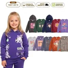 Kit 3 Blusa de Moletom Infantil Feminino Casaco de Frio Menina Agasalho Inverno com Capuz e Sem Flanelada Forrada