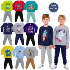 Kit 8 Peças Roupa Infantil Masculino 4 Conjuntos Menino 4 Camiseta e 4 Calça de Moletom 1 ao 16 Algodão