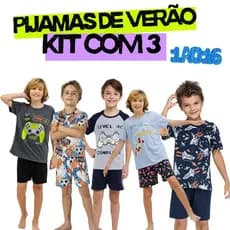 Kit 3 Pijama Infantil Verão Menino Masculino Short e Camiseta Manga Curta em Algodão 1 ao 16 Roupa de Dormir