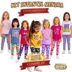 Kit 12 Peças Roupa Menina Verão 6 Calça Legging e 6 Camiseta Manga Curta Conjunto Infantil Feminino Algodão Calor