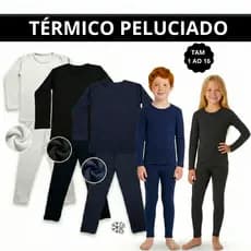 Kit 3 Conjunto Termico Infantil Segunda Pele Unissex Peluciado para Inverno Flanelado Cores Lisa com Elastano
