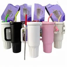 Copo Térmico Inox Portátil 1200ml Garrafa Térmica Inoxidável com Tampa e Canudo sem logo