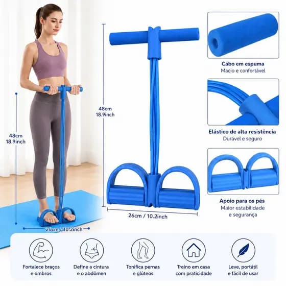 Aparelho Elástico Multi funcional para exercícios, Fitness com Pedais e Barra | Treino Completo em Casa