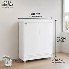 Armário Estreito para Cozinha e Lavanderia 2 Portas MDF | Despensa Compacta 70/60/20 cm | Organizador corredor