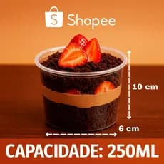 Kit 24 48 72 96 unidades Pote para Bolo de Pote Sobremesas Plastico Redondo com Tampa 250ml BPA Free
