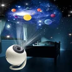 Projetor Galáxia Luminária Led Estrelas Terra Lua Nebulosa Giratório 360° Teto Parede Noturna.