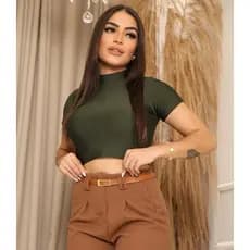 cropped Manguinha suplex forrado verde militar