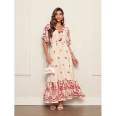 VESTIDO FLORAL MODA FEMININA AMBURANA MODERNA VERÃO GOLA V