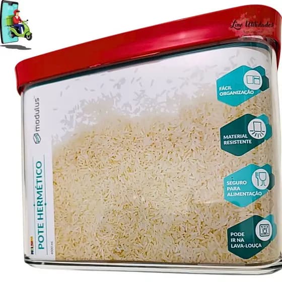 Pote Hermético 4L Plástico Transparente com Tampa Vedação – Ideal para Arroz, Feijão e Cereais