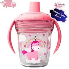 Copo Infantil de Transição 170ml com Alça – Plástico Resistente, Seguro e Cores Sortidas - UNICÓRNIO