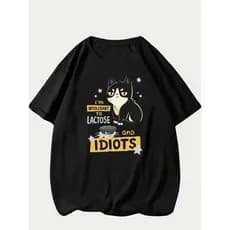 Camiseta Unissex Gatinho Fofo LACTOSE IDIOTS Blusa  Masculino Algodão