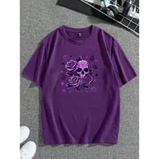 Camiseta Caveira Roxa Basica Adolescente Unissex 100% Algodão Streetwear Lançamento